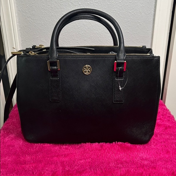 Tory Burch Black Satchel with Gold Accents